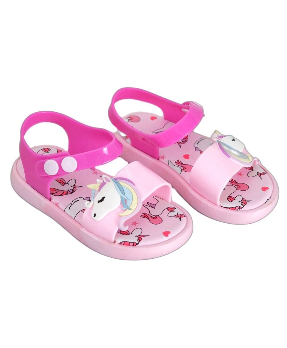 Yellow Bee Unicorn Applique Embellished & Printed Sandals - Pink - Image 6