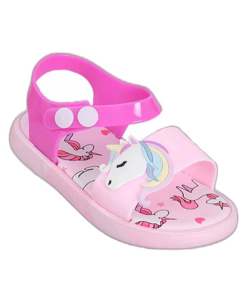 Yellow Bee Unicorn Applique Embellished & Printed Sandals - Pink - Image 5
