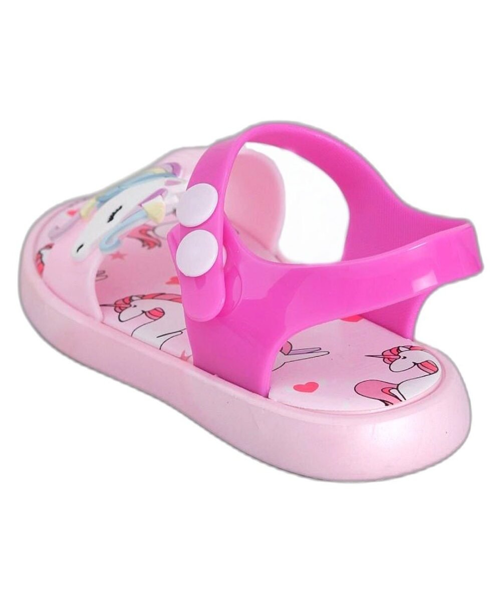 Yellow Bee Unicorn Applique Embellished & Printed Sandals - Pink - Image 4