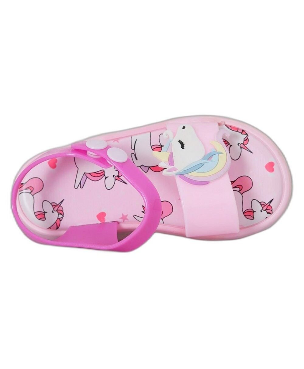 Yellow Bee Unicorn Applique Embellished & Printed Sandals - Pink - Image 3